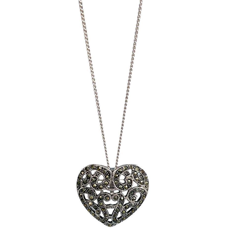 ID# Exquisite Intricate Vintage Heart Sterling Necklace.